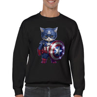 Sudadera unisex estampado de gato "Capitán América Peludo" Gelato