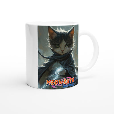 Taza Blanca con Impresión de Gato "Garras Chidori" Michilandia | La tienda online de los fans de gatos