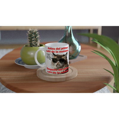 Taza Blanca con Impresión de Gato "Amanecer Grumpy" Michilandia | La tienda online de los fans de gatos