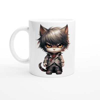 Taza blanca con impresión de gato 