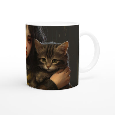 Taza blanca con impresión de gato 