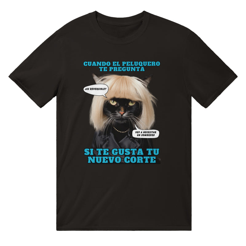 Camiseta unisex estampado de gato "El Desastre Peluquero" Michilandia | La tienda online de los amantes de gatos