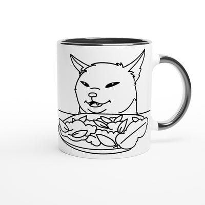 Taza Bicolor con Impresión de Gato "Meme Festín Felino" Michilandia