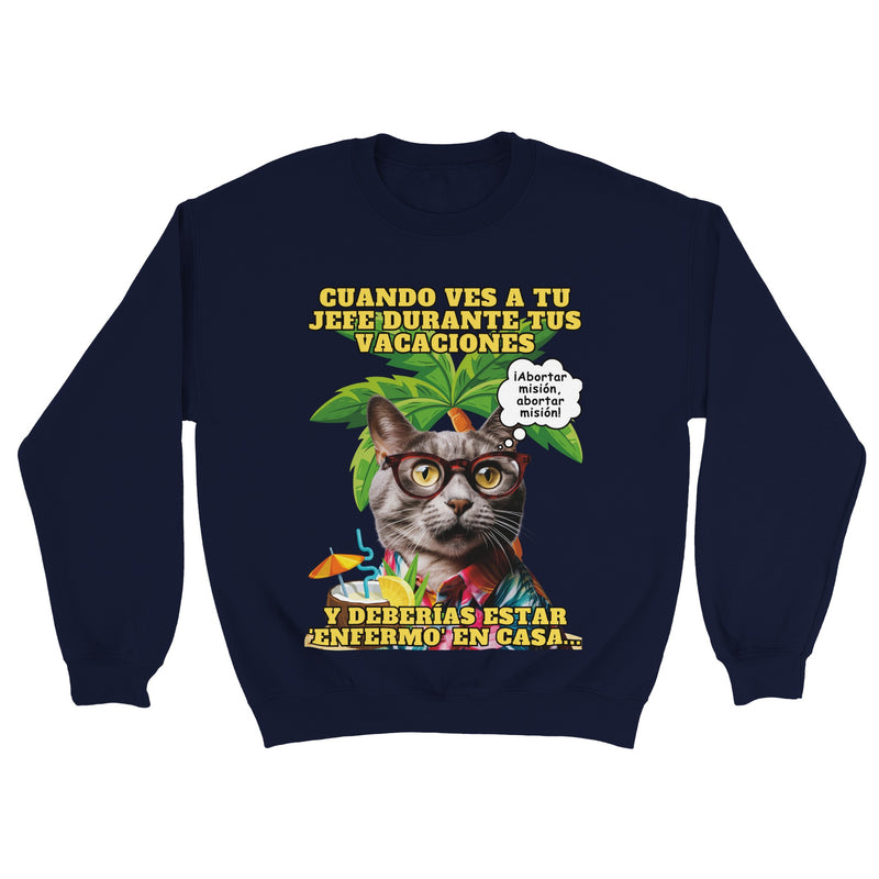 Sudadera unisex estampado de gato "Vacaciones Clandestinas" Michilandia | La tienda online de los amantes de gatos