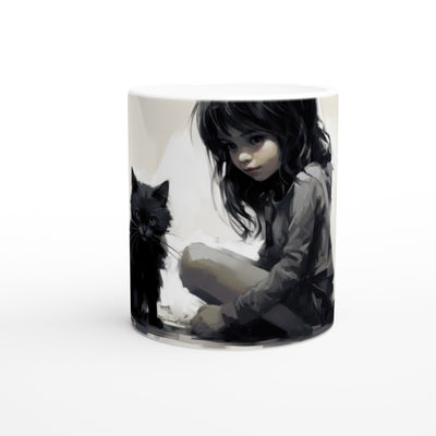 Taza blanca con impresión de gato 