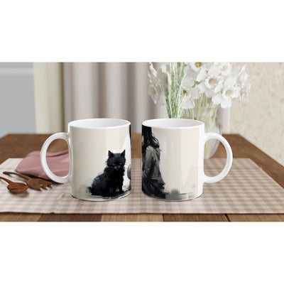 Taza blanca con impresión de gato 