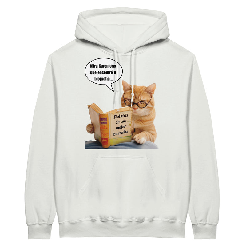 Sudadera con Capucha Unisex Estampado de Gato "Biografía de Karen" Michilandia