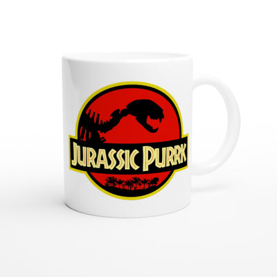 Taza Blanca con Impresión de Gato "Jurassic Purrk" Michilandia | La tienda online de los fans de gatos