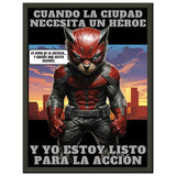 Póster Semibrillante de Gato con Marco Metal "Atardecer Heroico" Michilandia | La tienda online de los fans de gatos