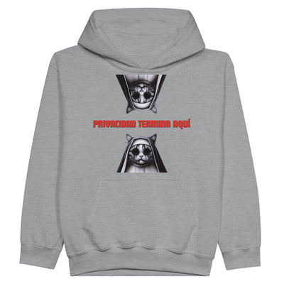 Sudadera con capucha júnior estampado de gato "Privacidad termina aquí" Michilandia | La tienda online de los fans de gatos