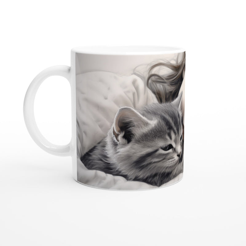 Taza blanca con impresión de gato 