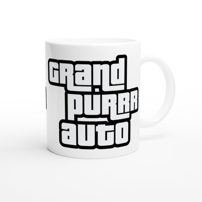 Taza Blanca con Impresión de Gato "Grand Purrr Auto" Michilandia | La tienda online de los fans de gatos