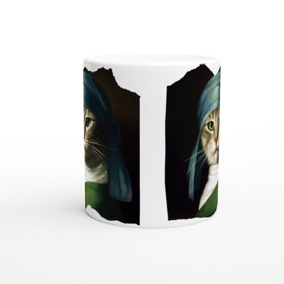 Taza Blanca con Impresión de Gato "Retrato Renacentista" Michilandia | La tienda online de los fans de gatos