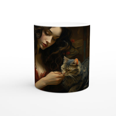 Taza blanca con impresión de gato 