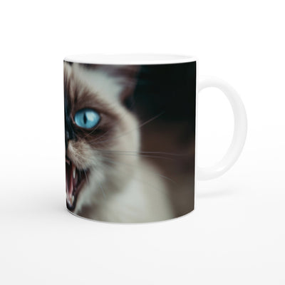 Taza blanca con impresión de gato "Enojo del Siamés" Gelato