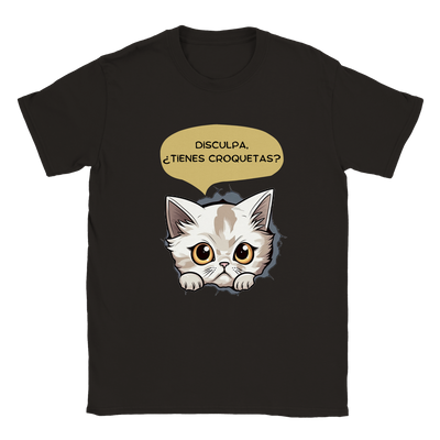 Camiseta unisex estampado de gato "Tienes croquetas?" Gelato