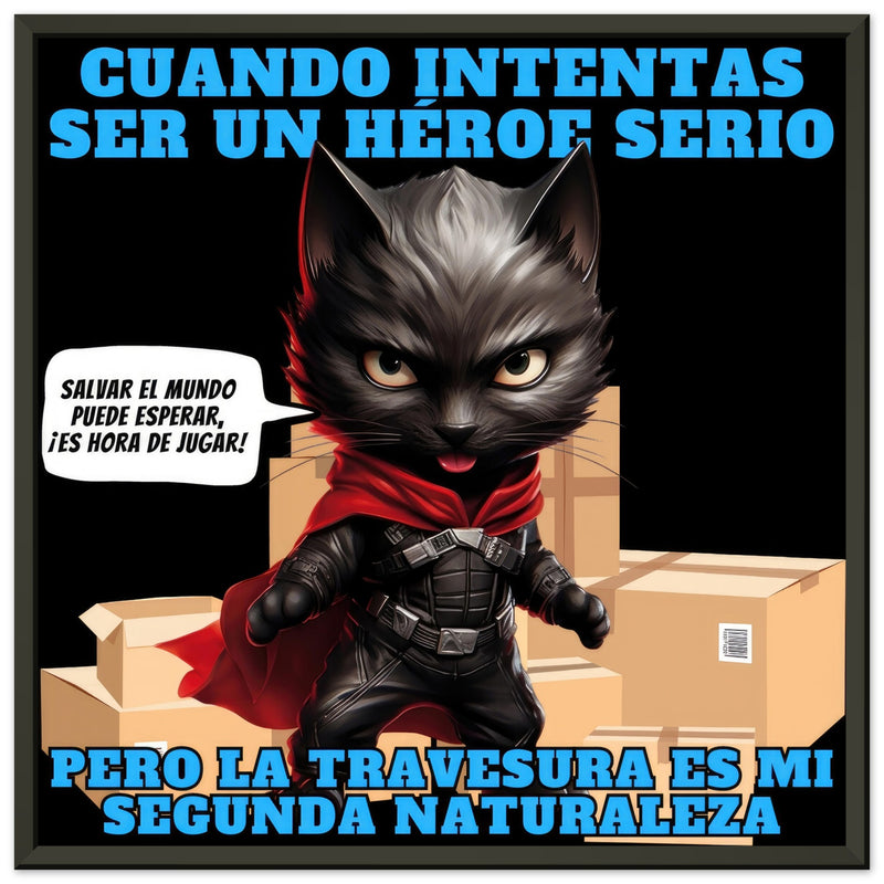 Póster Semibrillante de Gato con Marco Metal "Capa y Travesuras" Michilandia | La tienda online de los fans de gatos