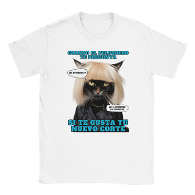 Camiseta unisex estampado de gato "El Desastre Peluquero" Michilandia | La tienda online de los amantes de gatos