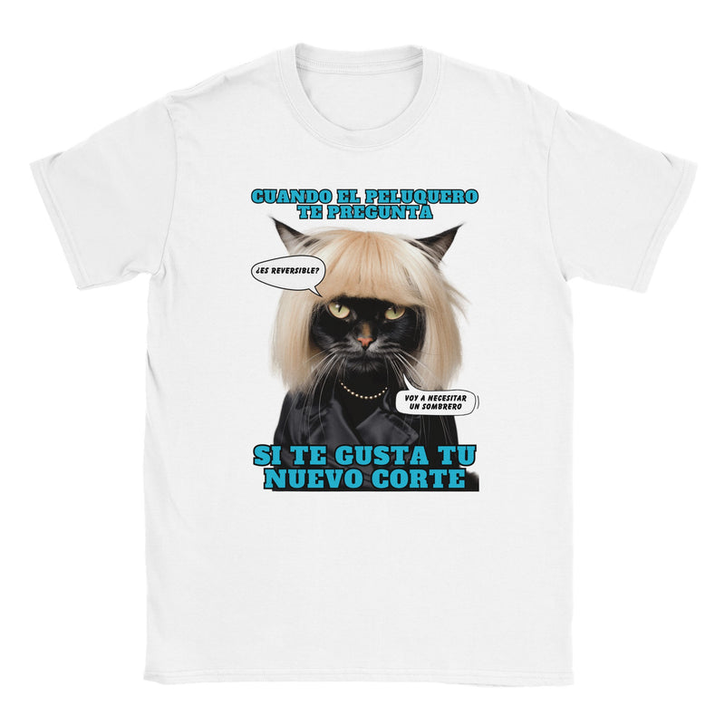 Camiseta unisex estampado de gato "El Desastre Peluquero" Michilandia | La tienda online de los amantes de gatos