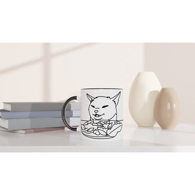 Taza Bicolor con Impresión de Gato "Meme Festín Felino" Michilandia