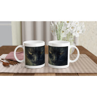 Taza Blanca con Impresión de Gato "Aura de Misterio" Michilandia | La tienda online de los fans de gatos