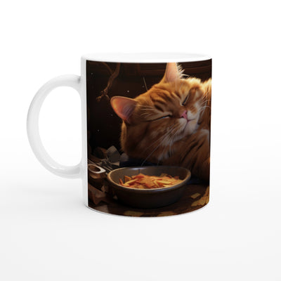 Taza blanca con impresión de gato 