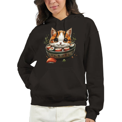 Sudadera con Capucha Unisex Estampado de Gato "Sushi y Ronroneos" Michilandia | La tienda online de los fans de gatos