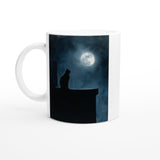 Taza Blanca con Impresión de Gato "Misterio Lunar" Michilandia | La tienda online de los fans de gatos
