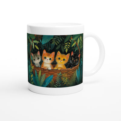 Taza Blanca con Impresión de Gato "Cesta de Maravillas" Michilandia | La tienda online de los fans de gatos