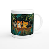 Taza Blanca con Impresión de Gato "Cesta de Maravillas" Michilandia | La tienda online de los fans de gatos