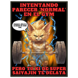 Póster Semibrillante de Gato con Marco Metal "Levantamiento Saiyajin" Michilandia | La tienda online de los fans de gatos