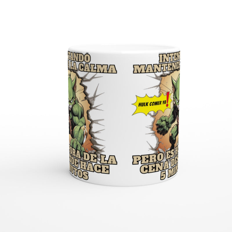 Taza Blanca con Impresión de Gato "Hulk comer ya" Michilandia | La tienda online de los amantes de gatos