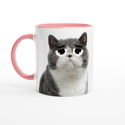 Taza Bicolor con Impresión de Gato "Triste pero Gracioso" Michilandia