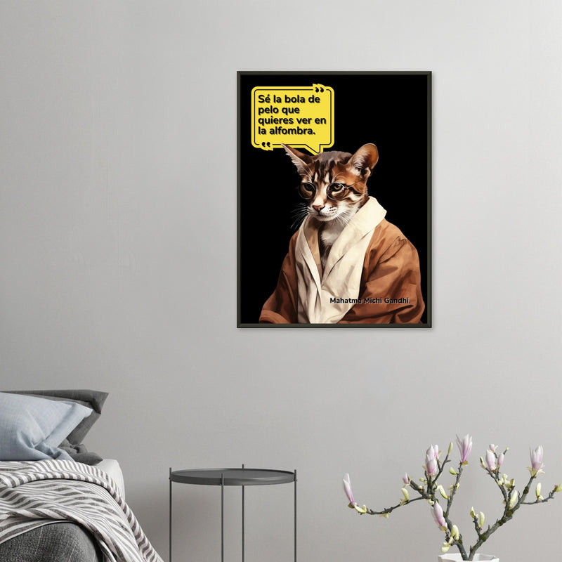 Póster Semibrillante de Gato con Marco Metal "Mahatma Michi Gandhi" Michilandia | La tienda online de los amantes de gatos