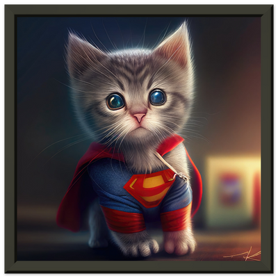 Póster semibrillante de gato con marco metal "Supercat" Gelato