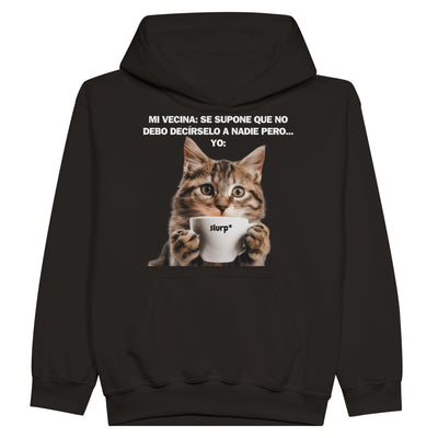 Sudadera con capucha júnior estampado de gato "Chisme Gatuno" Michilandia | La tienda online de los fans de gatos