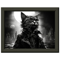 Póster semibrillante de gato con marco metal "Comisario Peludo de Gotham" Gelato