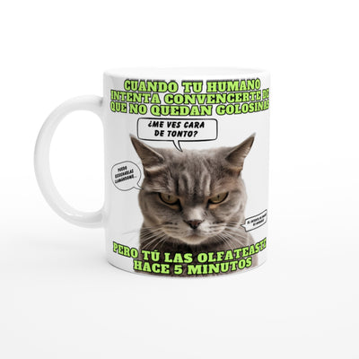 Taza blanca con impresión de gato 