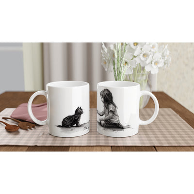 Taza blanca con impresión de gato 