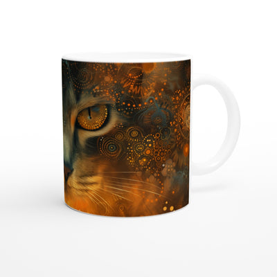 Taza Blanca con Impresión de Gato "Aura de Oro" Michilandia | La tienda online de los fans de gatos