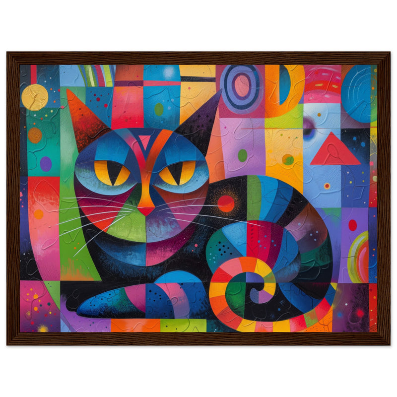 Póster de gato con marco de madera "Vibraciones Kandinsky" Michilandia | La tienda online de los fans de gatos