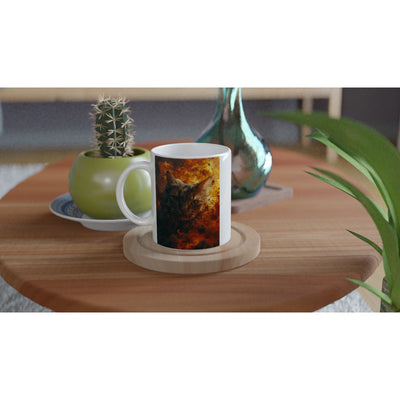 Taza Blanca con Impresión de Gato "Mirada Explosiva" Michilandia | La tienda online de los fans de gatos