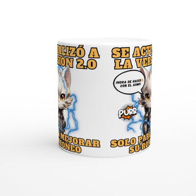 Taza blanca con impresión de gato "Cyborg Kitty" Michilandia | La tienda online de los amantes de gatos