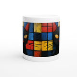 Taza Blanca con Impresión de Gato "Esencia de Mondrian" Michilandia | La tienda online de los fans de gatos