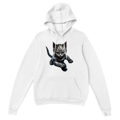 Sudadera con capucha unisex estampado de gato "Quick Kitty Plateado" Gelato