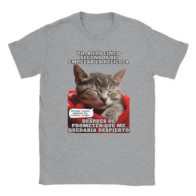 Camiseta Unisex Estampado de Gato "Cinéfilo Dormilón" Michilandia | La tienda online de los amantes de gatos