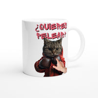 Taza Blanca con Impresión de Gato "¿quieres pelear?" Michilandia | La tienda online de los fans de gatos