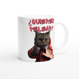 Taza Blanca con Impresión de Gato "¿quieres pelear?" Michilandia | La tienda online de los fans de gatos