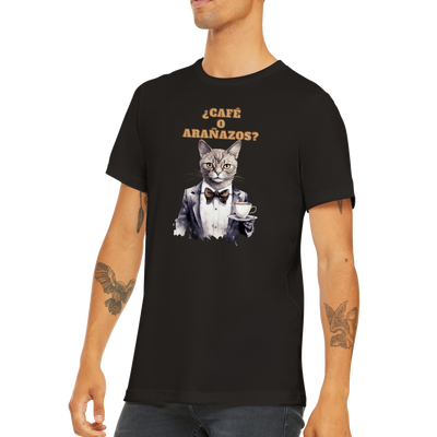 Camiseta unisex estampado de gato "¿Café o Arañazos?" Gelato