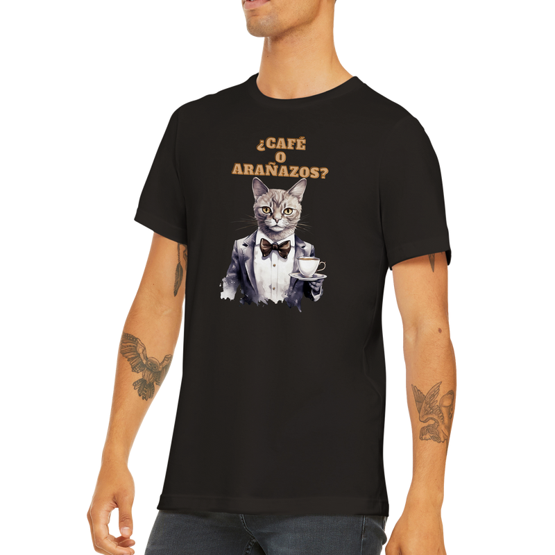 Camiseta unisex estampado de gato "¿Café o Arañazos?" Gelato